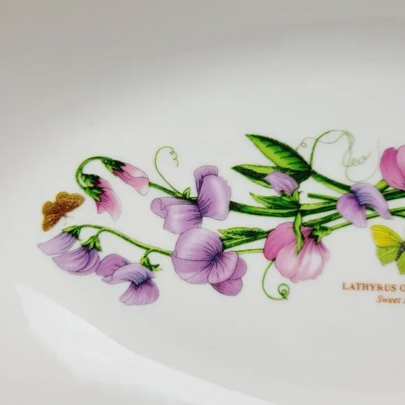 Portmeirion Botanic Garden Handled Oval Baker 15" Sweet Pea Pink Purple Floral
